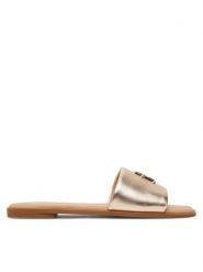 Tommy Hilfiger Klapki Th Logo Hw Metallic Leather Mule FW0FW08807 Złoty. Żółte klapki Tommy Hilfiger, bez wzorów, ze skóry, bez obcasa, bez zapięcia. Za 259.99 zł.