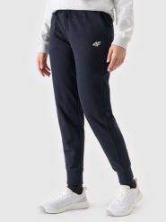 4F Spodnie dresowe joggery damskie - granatowe S. Niebieskie spodnie sportowe 4f, bez wzorów, z bawełny. Za 149.99 zł.