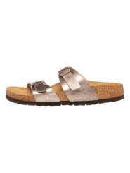 Birkenstock Klapki "Sydney" w kolorze szarobrązowym rozmiar: 37. Brązowe klapki Birkenstock, bez wzorów, z materiału, klasyczne, z otwartym noskiem, bez obcasa, bez zapięcia. Za 314.96 zł.