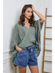 Fleur de Lin Lniana bluzka w kolorze khaki rozmiar: S. Brązowe bluzki Fleur de Lin, s, bez wzorów, ze lnu, z asymetrycznym kołnierzem, bez ramiączek. Za 166.88 zł.