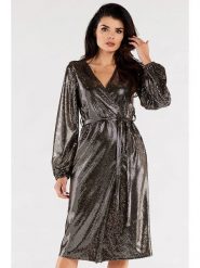 Awama Sukienka w kolorze antracytowym rozmiar: S. Brązowe sukienki Awama, s, bez wzorów, z tkaniny, bez kołnierzyka, bez ramiączek, midi. Za 194.99 zł.