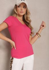 Różowy T-shirt z Bawełny w Serek Tolirina. Czerwone t-shirty Renee, l, bez wzorów, z bawełny, bez kołnierzyka, bez ramiączek. Za 24.99 zł.