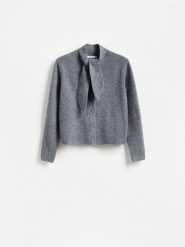 Kardigan z wiązaniem - szary. Szare swetry Reserved, l, bez wzorów, z dzianiny, bez ramiączek. Za 139.99 zł.