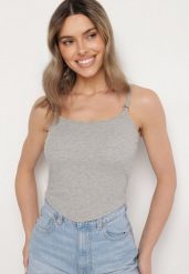 Szary Top na Regulowanych Ramiączkach Deviosa. Szare topy Born2be, bez wzorów, z materiału, eleganckie, bez kołnierzyka, bez ramiączek. W wyprzedaży za 38.24 zł.