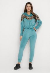 Jasnoniebieski 2-Częściowy Komplet Dresowy z Animal Print Bluza z Kapturem i Spodnie z Kieszeniami Arieli. Niebieskie bluzy Born2be, m, bez wzorów, z dresówki, bez ramiączek, z kapturem. W wyprzedaży za 72.24 zł.