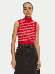Tommy Jeans Golf DW0DW19346 Czerwony Slim Fit. Czerwone swetry Tommy Jeans, m, bez wzorów, z bawełny, bez ramiączek. Za 149.99 zł.