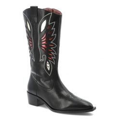 Czarne Kowbojki Gioseppo Stylowe Obuwie Damskie. Czarne kozaki Hot Potatoes by Gioseppo, z aplikacjami, z jeansu, eleganckie, bez obcasa, na obcasie, bez zapięcia. Za 586.99 zł.