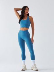 Legginsy Sportowe BeShaped Pilates Joga. Niebieskie legginsy BESHAPED, bez wzorów, z dzianiny, sportowe, długie. Za 199.00 zł.