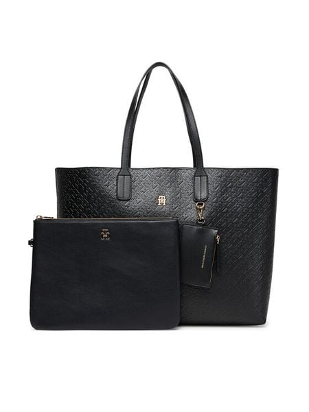 Tommy Hilfiger Torebka Th Icon Tote Mono AW0AW17687 Czarny. Czarne shopper bag Tommy Hilfiger, bez wzorów, ze skóry, bez dodatków. Za 449.99 zł.