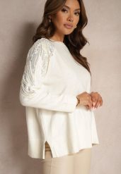 Jasnobeżowy Sweter z Wiskozą i Modalem Ozdobiony Cekinami i Perłami Iveara. Brązowe swetry Renee, na zimę, bez wzorów, z wiskozy, casualowe, bez ramiączek. W wyprzedaży za 95.99 zł.