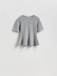 Sweter z baskinką - szary. Szare swetry Reserved, l, bez wzorów, z dzianiny, bez ramiączek. Za 129.99 zł.