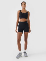 4F Legginsy krótkie treningowe damskie - czarne S. Czarne legginsy 4f, bez wzorów, z dzianiny, sportowe, krótkie. Za 79.99 zł.