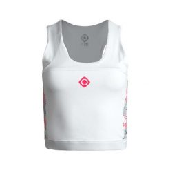 Elegancja i wygoda Eagle Top z krzyżującym się tyłem i oddychającą tkaniną. Białe topy IZAS, bez wzorów, z nylonu, sportowe, bez kołnierzyka, bez ramiączek. Za 139.09 zł.