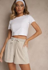 Jasnoszare Szorty Welurowe z Wiązaniem Ralavelle. Szare szorty Renee, bez wzorów, z weluru. W wyprzedaży za 55.99 zł.