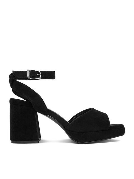 DeeZee Sandały CEO-HY3065-2 Czarny. Czarne sandały DeeZee, bez wzorów, z materiału, bez obcasa, na słupku, bez zapięcia. Za 139.99 zł.