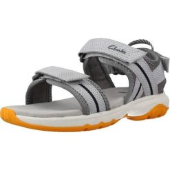 Sandały CLARKS EXPO SEA K Szary. Szare sandały Clarks, bez wzorów, z tkaniny, bez obcasa, bez zapięcia. Za 149.99 zł.