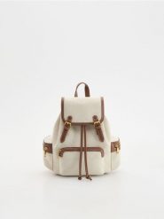 Żakardowy plecak - brązowy. Brązowe plecaki Reserved, bez wzorów, z denimu, bez dodatków. Za 159.99 zł.