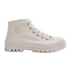 Trampki Damskie Z Cholewką Za Kostkę Big Star OO274009 Białe. Białe trampki bez wzorów, z gumy, eleganckie, za kostkę, bez zapięcia. Za 222.70 zł.