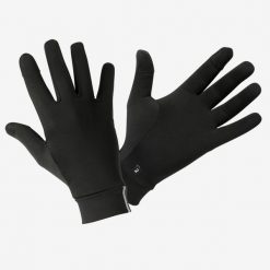 Rękawiczki do biegania Kalenji 500 dotykowe. Czarne rękawiczki KALENJI, bez wzorów, z materiału, sportowe. Za 39.99 zł.