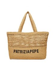 Patrizia Pepe Torebka 2B0119/V039 Beżowy. Brązowe shopper bag Patrizia Pepe, bez wzorów, z tworzywa sztucznego, bez dodatków. Za 839.99 zł.