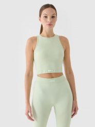 4F Crop top treningowy slim szybkoschnący damski - turkusowy M/L. Niebieskie topy sportowe 4f, l, bez wzorów, z dzianiny, na fitness i siłownię. W wyprzedaży za 39.99 zł.