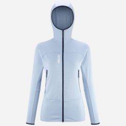 Bluza turystyczna damska Millet Fusion Grid Hoodie active fit Polartec PowerGrid. Niebieskie bluzy Millet, s, bez wzorów, z tkaniny, sportowe, bez ramiączek, z kapturem. Za 769.00 zł.