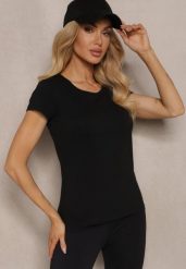 Czarny Casualowy T-shirt z Bawełny Zeiasha. Czarne t-shirty Renee, m, bez wzorów, z bawełny, eleganckie, bez kołnierzyka, bez ramiączek. W wyprzedaży za 23.99 zł.