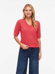 Vila Sweter "Visava" w kolorze różowym rozmiar: L. Różowe swetry Vila, l, bez wzorów, z bawełny, bez ramiączek. Za 114.71 zł.