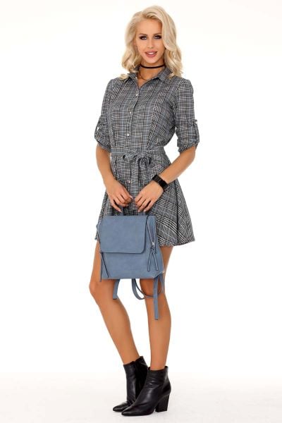 Szara Sukienka Szmizjerka w Kratkę. Szare sukienki Merribel, l, bez wzorów, z materiału, bez kołnierzyka, bez ramiączek, rozkloszowane. Za 112.90 zł.