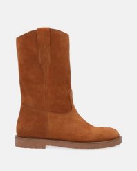 BRĄZOWE BOTKI Z WSUWANĄ CHOLEWKĄ 0041810S 132 TAN. Brązowe botki Venezia, bez wzorów, ze skóry, bez obcasa, bez zapięcia. Za 359.00 zł.