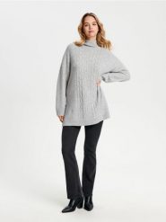 Sweter z ozdobnym splotem - szary. Szare swetry Sinsay, l, bez wzorów, z włókna, bez ramiączek. Za 69.99 zł.