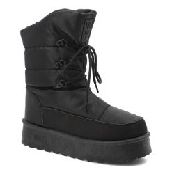 Czarne Śniegowce Big Star Ocieplane Obuwie Damskie. Czarne buty trekkingowe BIG STAR, na zimę, z materiału, bez zapięcia. Za 144.99 zł.