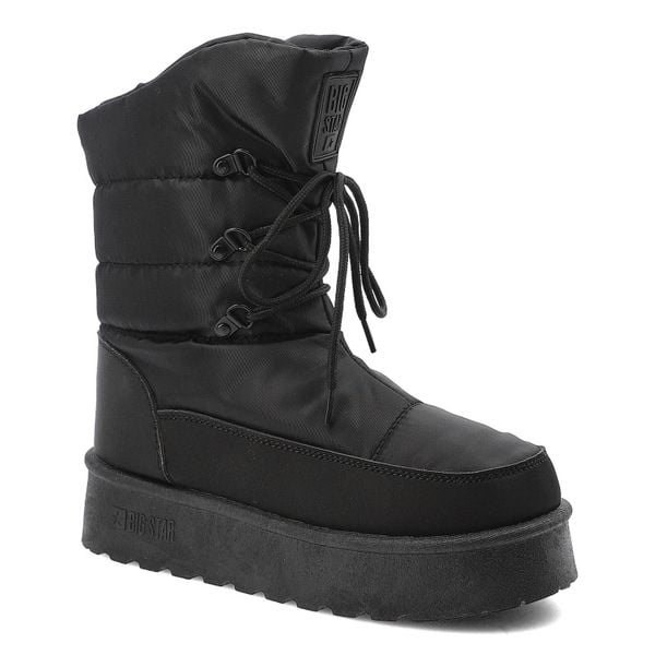 Czarne Śniegowce Big Star Ocieplane Obuwie Damskie. Czarne buty trekkingowe BIG STAR, na zimę, z materiału, bez zapięcia. Za 144.99 zł.