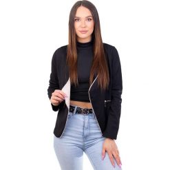 Pantofelek24 Elegancki damski żakiet- narzutka Czarny z beżową podszewką H-2 UB15 S/M. Brązowe marynarki i żakiety Pantofelek24, m, bez wzorów, eleganckie, bez ramiączek. Za 29.90 zł.