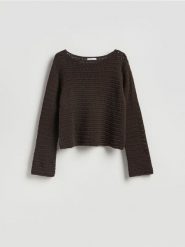 Sweter z luźnym splotem - brązowy. Brązowe swetry Reserved, l, bez wzorów, z bawełny, bez ramiączek. Za 119.99 zł.