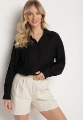 Czarna Wiskozowa Koszula Ozdobiona Kieszonką Dovesse. Czarne koszule Born2be, m, bez wzorów, z jeansu, eleganckie, bez kołnierzyka, bez ramiączek. W wyprzedaży za 67.99 zł.