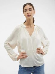 Vero Moda Bluzka w kolorze kremowym rozmiar: M. Brązowe bluzki Vero Moda, m, bez wzorów, bez kołnierzyka, bez ramiączek. Za 86.99 zł.