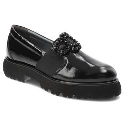 Czarne Mokasyny Armodo Eleganckie Buty Damskie. Czarne mokasyny Armodo, z aplikacjami, z lakierowanej skóry. Za 449.99 zł.