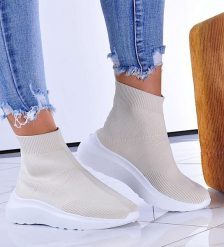 Wysokie trampki na grubym spodzie Beżowe /D7-3 11098 W206/ 41. Brązowe trampki NoName, bez wzorów, bez zapięcia. Za 29.90 zł.