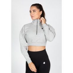 Ocala Cropped Bluza z zamkiem błyskawicznym do połowy - Szary. Szare bluzy GORILLA WEAR, m, bez wzorów, bez kaptura, na fitness i siłownię. Za 190.00 zł.