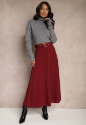 Bordowa Spódnica o Rozkloszowanym Kroju Melobi. Czerwone spódnice Renee, na co dzień, bez wzorów, eleganckie, maxi, proste. Za 44.99 zł.