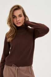 Sweter z golfem brązowy. Brązowe swetry MOODO, m, bez wzorów, z poliamidu, bez ramiączek. Za 99.99 zł.