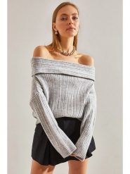 Bianco Lucci Sweter w kolorze jasnoszarym rozmiar: onesize. Szare swetry Bianco Lucci, bez wzorów, ze splotem, bez ramiączek. Za 86.99 zł.