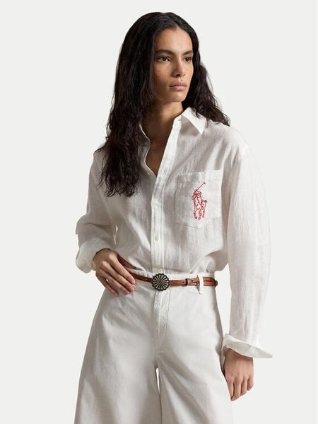 Polo Ralph Lauren Koszula 211A12786003 Biały Oversize. Białe koszule Polo Ralph Lauren, l, bez wzorów, ze lnu, bez kołnierzyka, bez ramiączek. Za 859.99 zł.
