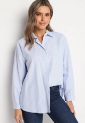 Niebieska Koszula w Drobne Paski o Klasycznym Fasonie Arkelea. Niebieskie koszule Born2be, m, bez wzorów, z jeansu, eleganckie, bez kołnierzyka, bez ramiączek. W wyprzedaży za 67.99 zł.