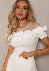 Biała Bluzka z Bawełny z Krótkim Rękawem Ozdobiona Falbanką i Siateczką Minalia. Białe bluzki Renee, m, bez wzorów, z bawełny, biznesowe, bez kołnierzyka, bez ramiączek. W wyprzedaży za 75.99 zł.