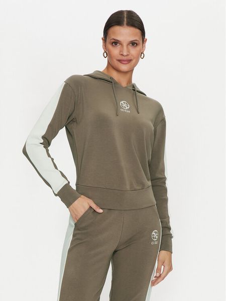 Guess Bluza Elea V4YQ02 KCDN0 Khaki Relaxed Fit. Brązowe bluzy Guess, l, z aplikacjami, z wiskozy, bez kaptura. Za 199.99 zł.