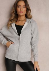Szara Bluza z Kapturem i Suwakiem Oversize Des. Szare bluzy Renee, na zimę, l, bez wzorów, z dzianiny, sportowe, bez ramiączek, z kapturem. W wyprzedaży za 63.99 zł.