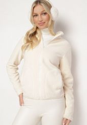Biała Welurowa Bluza na Suwak Asiyana. Białe bluzy Born2be, l, z aplikacjami, z weluru, bez ramiączek, bez kaptura. Za 49.99 zł.