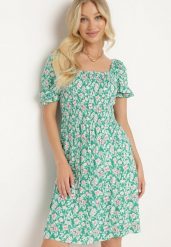 Zielona Wiskozowa Sukienka Hiszpanka o Rozkloszowanym Kroju z Marszczonym Dekoltem Otlea. Zielone sukienki Born2be, na co dzień, m, bez wzorów, z jeansu, boho, bez kołnierzyka, bez ramiączek, midi, rozkloszowane. Za 59.99 zł.